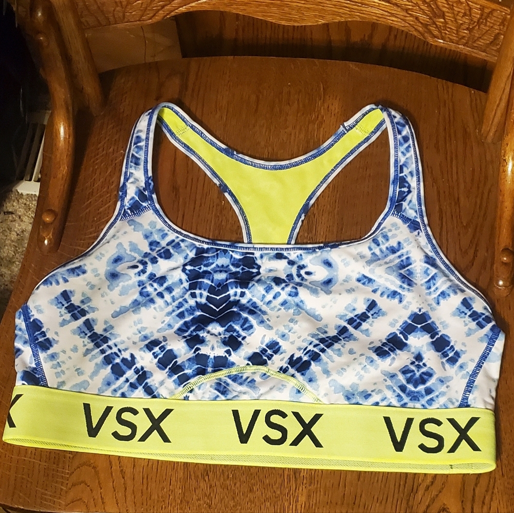 Victoria's Secret VSX SPORT Blue & Yellow Racerback Sports Bra Size XL